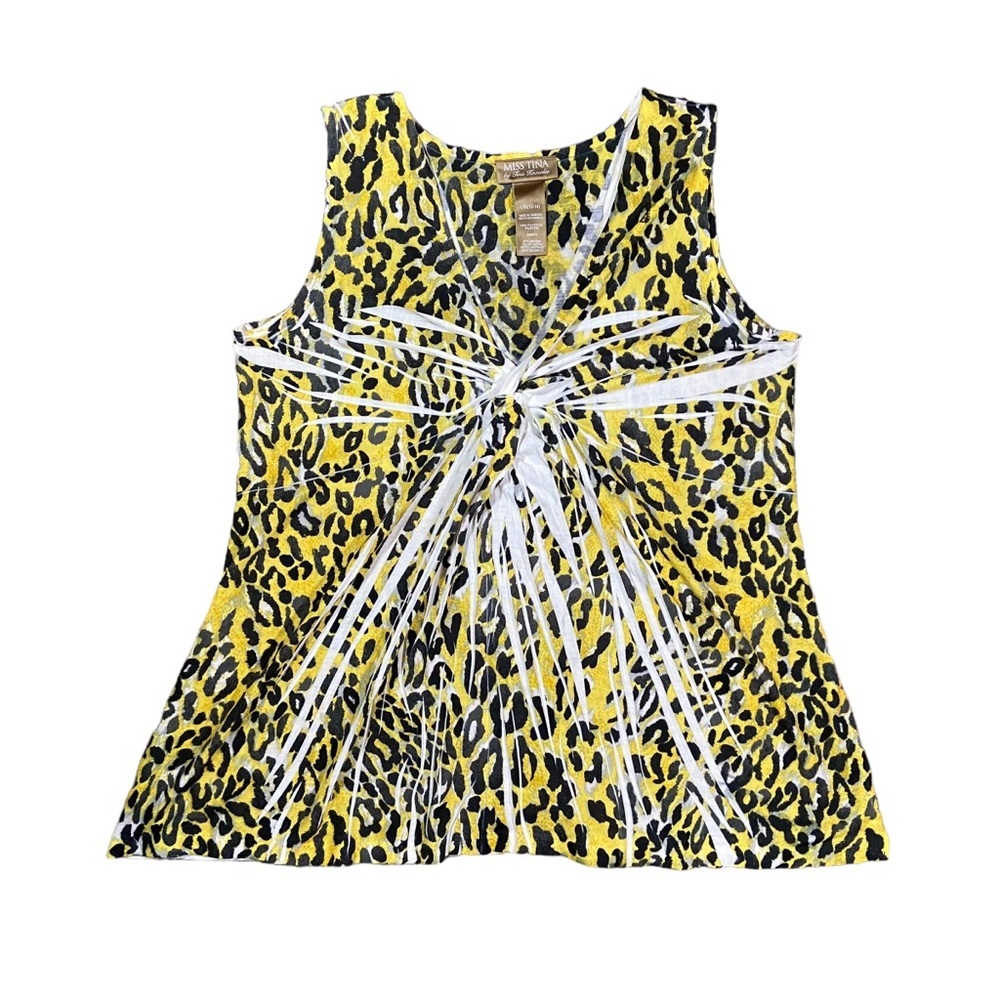 Y2K Animal Print‎ Sleeveless Shirt Cheetah Yellow Black White Drapey